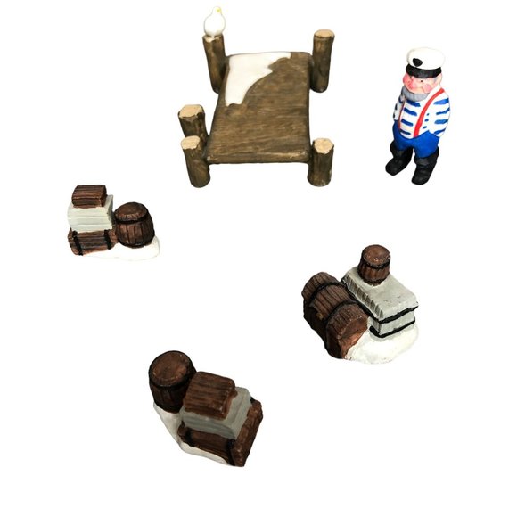 Pacific Rim Christmas Villag Accessor Boardwalk Dock Sea Captain Seagull Barrels - Picture 1 of 16